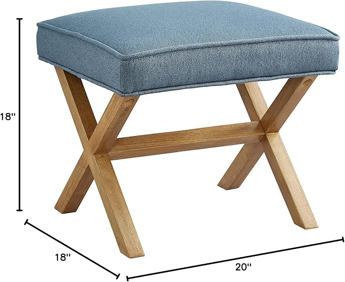 Amazon Basics Small Ottoman Foot Rest, Mid-Century Modern X Square Polyester Foot Stool, Indigo Blue, 20"W x 18"D x 18"H