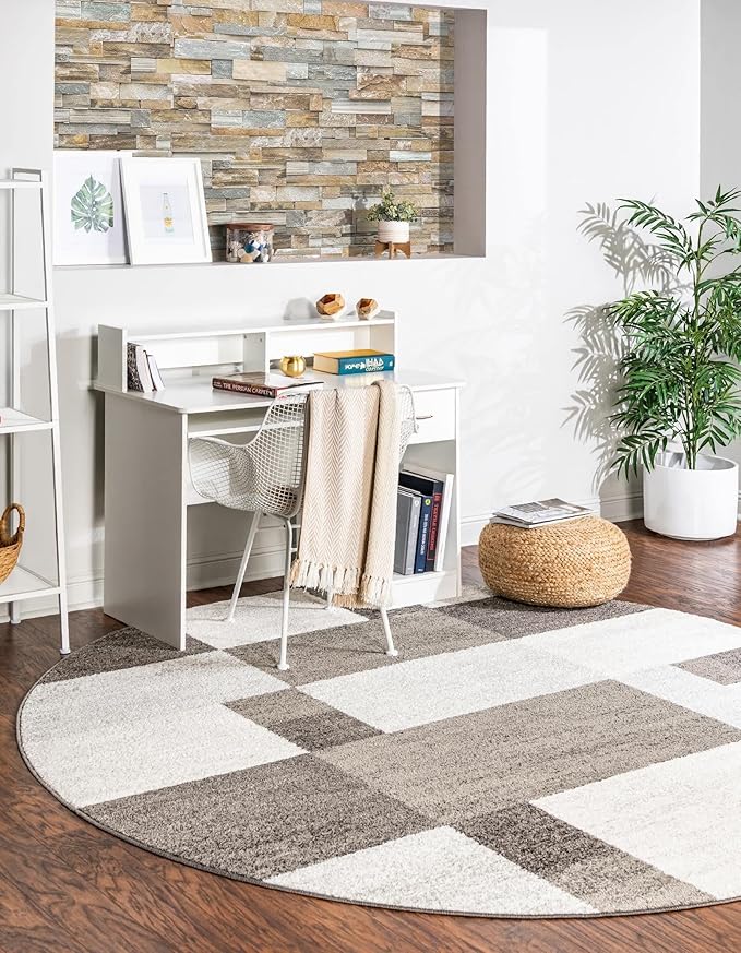 Unique Loom Autumn Collection Area Rug - Providence (3' 3" Round, Gray/ Ivory)
