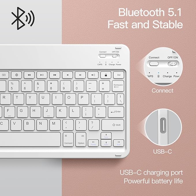 JETech Keyboard Case for iPad 10.2-Inch (2021/2020/2019 Model, 9th/8th/7th Generation) with Pencil Holder, Magnetic Detachable Bluetooth Wireless Keyboard, Soft TPU Back Stand Cover (Rose Gold)