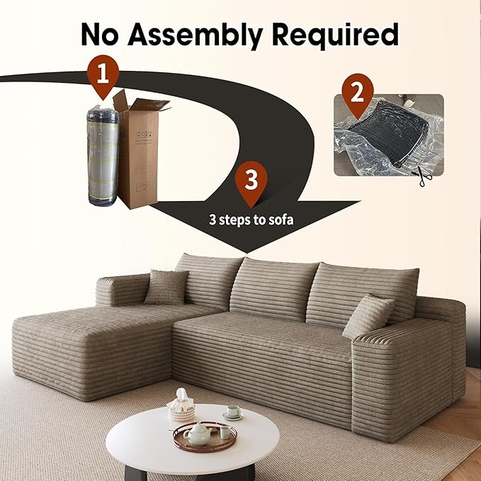 96" Sectional Couches for Living Room Modern Modular Sofa with L-Shape Couchs Upholstered Boneless Couch Deep Seat Sectional Couch with Chaise (Camel, 96" Left Facing Chaise+2Seaters)