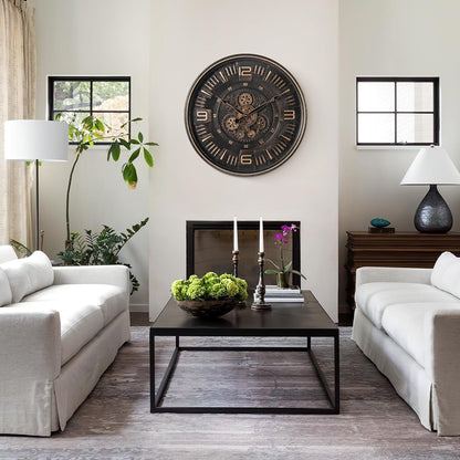 Maxstar Large Vintage Moving Gear Wall Clock, 20''Battery Operated Industrial Steampunk Metal Decor for Living Room, Office,Fireplace, Farmhouse(Arabic Number-Bronze)