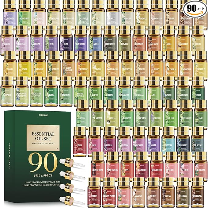 90 Pcs Essential Oil Set - Essential Oils Gift Set Perfect for Diffuser, Massage,Soap, Candle Bath Bombs Making, 90x5 ML