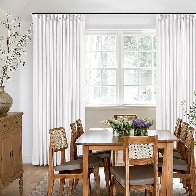 Thick Linen White Curtains 90 Inches Long for Living Room Bedroon Aesthetic Pinch Pleated Drapes with Hooks Rings Back Tab Light Filtering Semi Sheer Ceiling Floor Custom Made Memory Trained Curtain