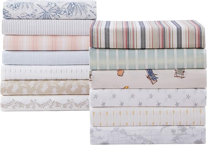 Tommy Bahama - Queen Size Sheets Set, Crisp & Tailored Cooling Sheets with a Smooth Cotton Percale Lightweight Feel - Bed Sheets with Matching Pillowcases & Fitted Sheet (Pen and Ink Palm Blue)
