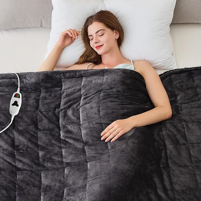 CYMULA Heated Weighted Blanket for Adults, Weighted Heated Blanket 48" x 72", 15lbs Sherpa Fleece Weighted Electric Blanket Soft Heating Blanket with 10 Heating Levels & 1-8 Hours Auto Off, Dark Grey