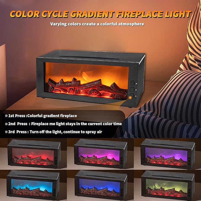 BOHOFAM Fireplace Essential Oil Aroma Diffuser,Flame Air Humidifiers 300ML,14-Hour Runtime,Colorful Flame Diffusers for Home,Included 4 * 10ML Hotel Collection Diffuser Oils for Bedroom(Black)