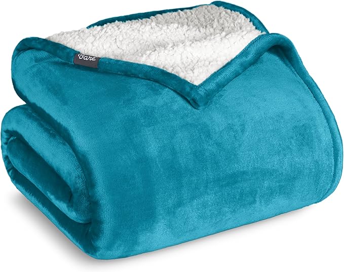 Bare Home Sherpa Fleece Blanket - Twin/Twin Extra Long - Blanket for Bed, Sofa, and Couch - Warm & Lightweight - Fluffy & Soft - Reversible (Twin/Twin XL, Caribbean Sea)
