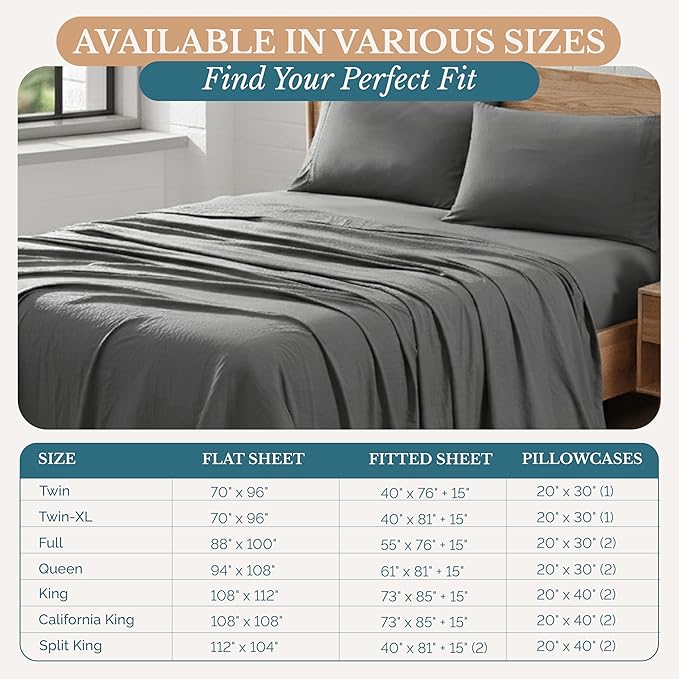Casa Platino Luxury Bed Sheet Set – Ultra-Soft, Pre-Washed, Cozy and Breathable, 100% Brushed Premium Microfiber with Deep Pockets for a Secure Fit – Twin, Charcoal