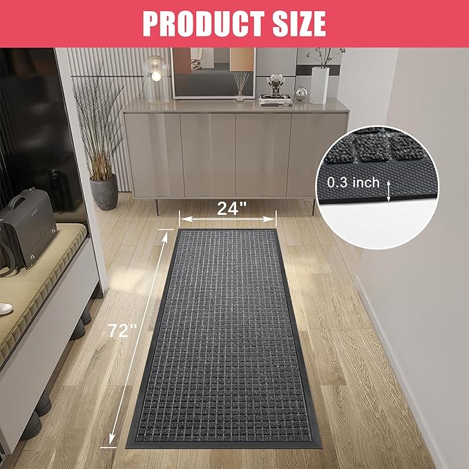 Kuyal Front Door Mat, 2'*6' Door Mat for Inside Outside Entrance,Waterproof Welcome Mats with Non-Slip Backing, Indoor Outdoor Entryway, Commercial Floor Mats, Durable & Easy to Clean, Dark Gray