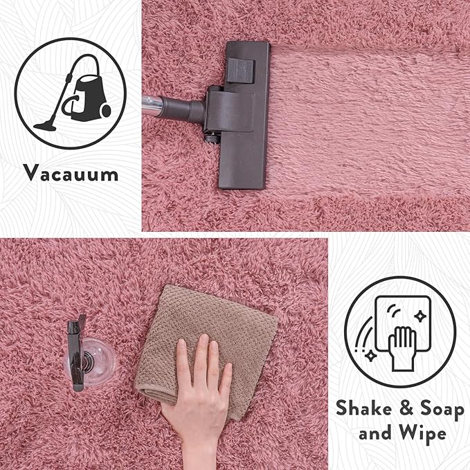 Fluffy Rugs for Living Room, Soft Shaggy Rugs for Bedroom, Blush Pink Shag Area Rug, Cozy Fuzzy Carpet for Kids Home Decor, 6x9 Feet
