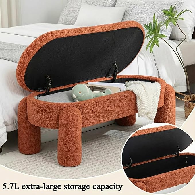 Ottoman with Storage, Large Foot Rest Ottoman Storage Bench,End of Bed Bench,Upholstered Seating,for Entryway, Hallway, Living Room,Bedroom (Orange)