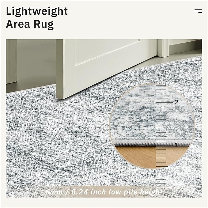 Washable Area Rug 8x10, Large Soft Rugs for Living Room Farmhouse Vintage Gray Area Rugs for Bedroom Dining Room Non-Slip Stain Resistant Under Table Rug Grey