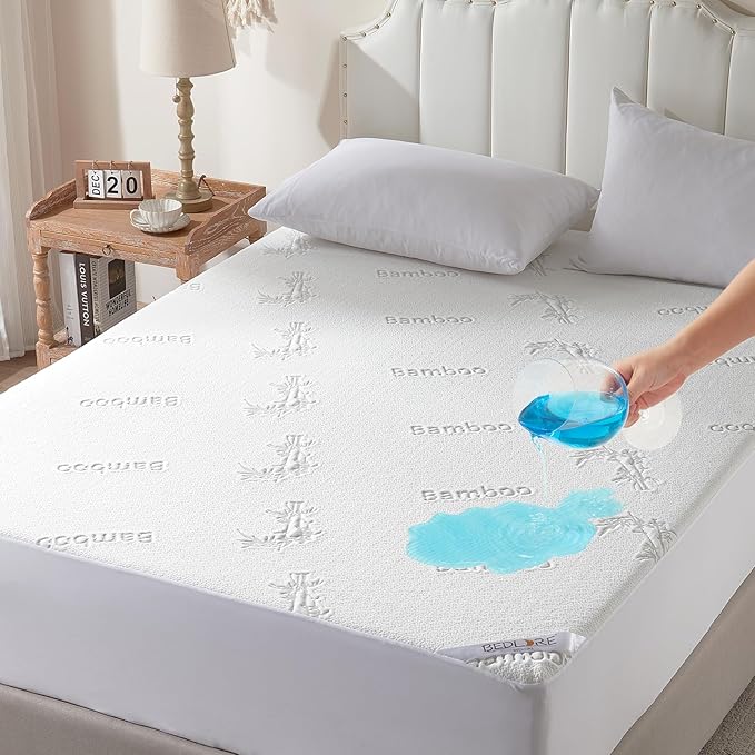 BEDLORE Twin Size Waterproof Mattress Protector Viscose Derived from Bamboo, Soft Mattress Cover Fitted with Deep Pocket 6"-15", Breathable & Cooling Noiseless Mattress Pad, Machine Washable(White)