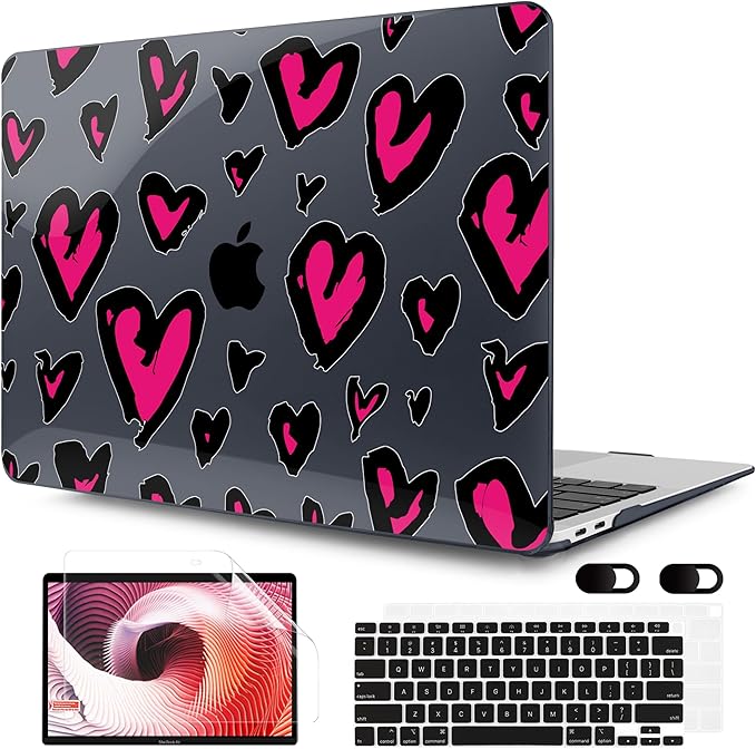 MEEgoodo for MacBook Air 13 inch Case 2021 2020 2019 2018 Released A2337 M1 A2179 A1932 with Touch ID, Plastic Hard Shell & Keyboard Cover Compatible with MacBook Air Case 13.3, Handwritten Heart