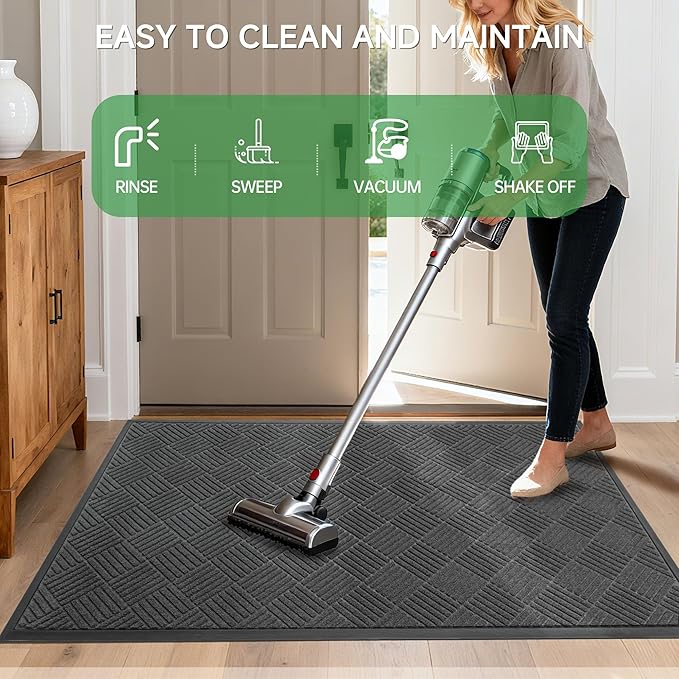 Front Door Mat, Heavy Duty Indoor Outdoor Doormat, 48" x 24" Low Profile Outdoor Mats for Home Entrance, Stain and Fade Resistant Welcome Mat Ideal for High Traffic Area, Diamond Grey