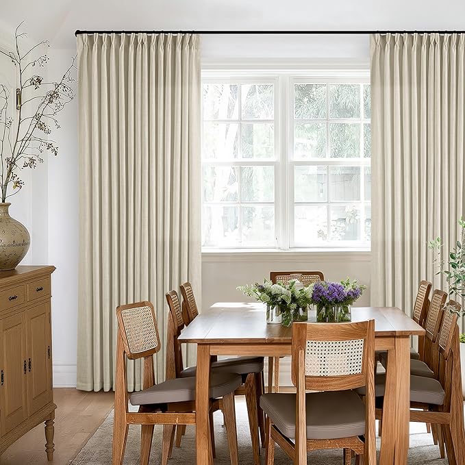 Linen Flax 102 Inch Curtains Pinch Pleated Linen Curtains 2 Panels for Living Room Bedroom Memory Training Semi Sheer Pinch Pleat Farmhouse Beige Drapes Back Tab Light Filtering Window Curtain 40x102