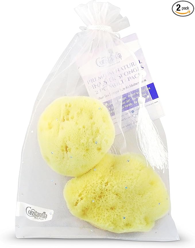 Premium Natural FINA Silk Sponges - 2pc, 4"- 4.5" Luxury Soft on Skin fine pored sea Sponge from The Mediterranean, Perfect for Make up, Facial Cleansing & Bathing
