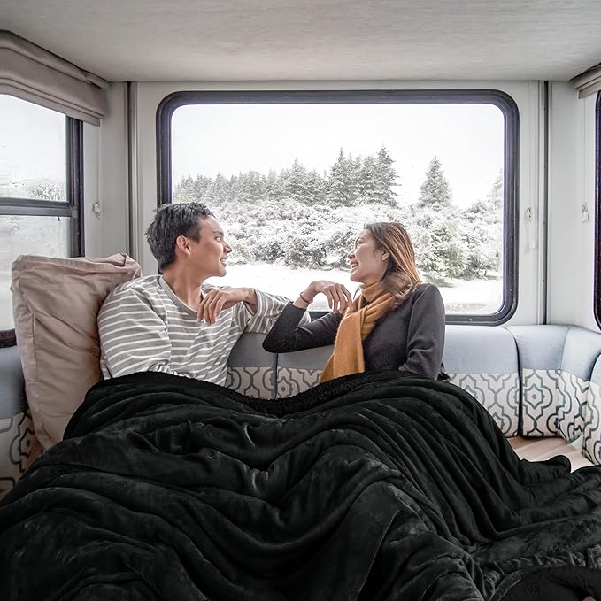 Utopia Bedding Sherpa Blanket Queen Size (Black, 90x90 Inches) - Soft Lightweight Plush Fleece Reversible Blanket for Bed, Sofa, Couch, Camping and Travel