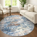 IOHOUZE Abstract Round Area Rug 6 Ft Washable Circle Rugs Large Round Rug Non Slip Thin Soft Circle Rugs, Printed Faux Wool Floor Carpet for Bedroom Living Room Dining Room Nursery, Blue Rust