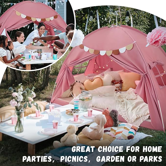 Bed Tent Twin, Bed Canopy for Kids Girls, Tents Toddler Portable Sleeping Tents Indoor, Pink Bunk Canopy Floor Playhouse for Twin Size Bed for Birthday Toy House Gift