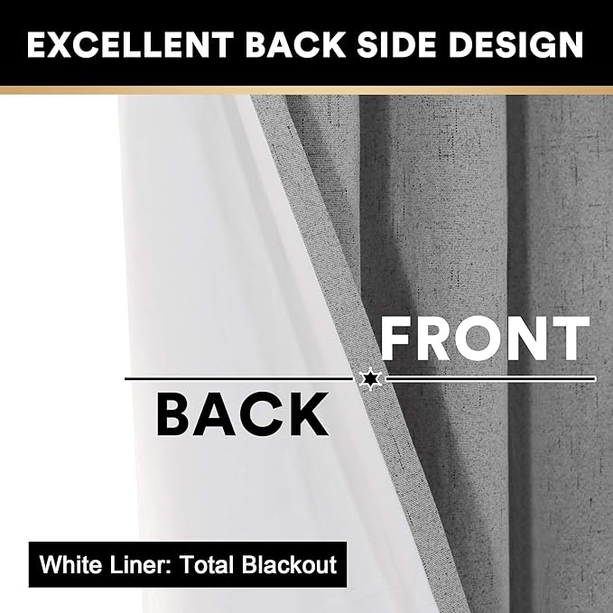 PrinceDeco 100% Blackout Curtains Thermal Curtains for Sliding Glass Door Patio Curtains for Sliding Door Linen Textured Thermal Insulated with White Backing,W100 X L84 Inch, Light Grey