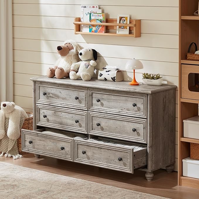 Farmhouse Dressers & Night Stand Set of 4, Wood 54" Wide Dresser & 45" Tall Chest of Drawers, 18" with Charging Station Nightstand Set of 2, Bedroom Furniture Dresser Set for Home Living Room Hallway