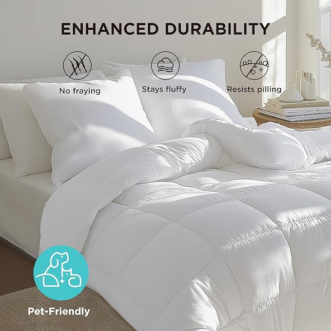 Bedsure Comforter Duvet Insert - Quilted Comforters Queen Plus Size, All Season Duvet, GentleSoft Down Alternative Bedding, with 8 Tabs, Gifts for Women/Men,White,Queen Plus 90 x 90 Inches