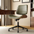 Home Office Desk Chair with Wheels, Armless Adjustable Height PU Leather Office Chair, Mid Back Ergonomic Computer Chair, Walnut Curved Seat Design No-Arm Chair (All-Green)