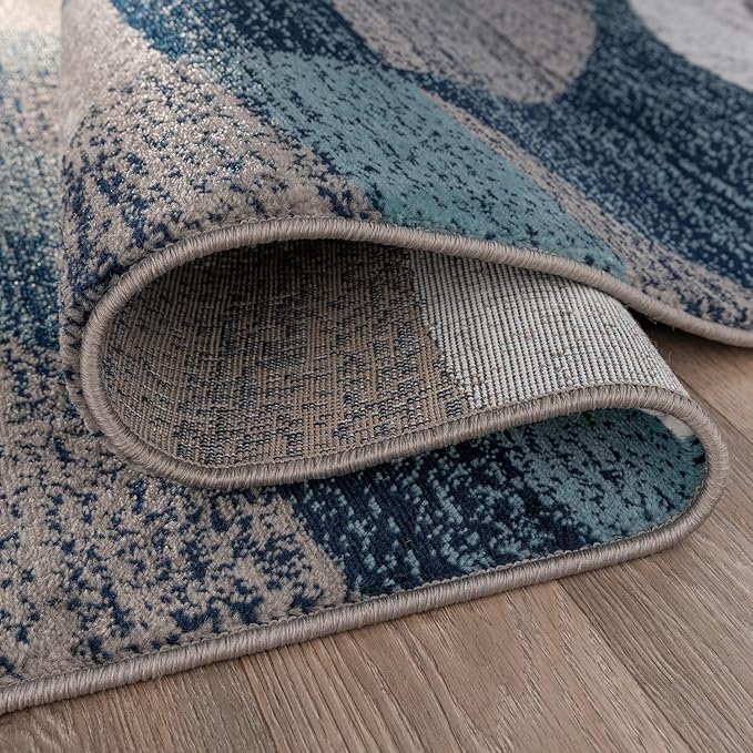 Rugshop Blue Modern Geometric Indoor Small Area Rug, Overlapping Circle Pattern, Fade Resistant, Non-Shedding, for Bedroom, Home Office and Reading Nook, 3'3" x 5'