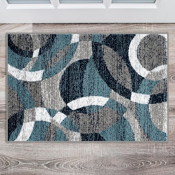 Rugshop Contemporary Modern Circles Abstract Area Rug 2' x 3' Blue