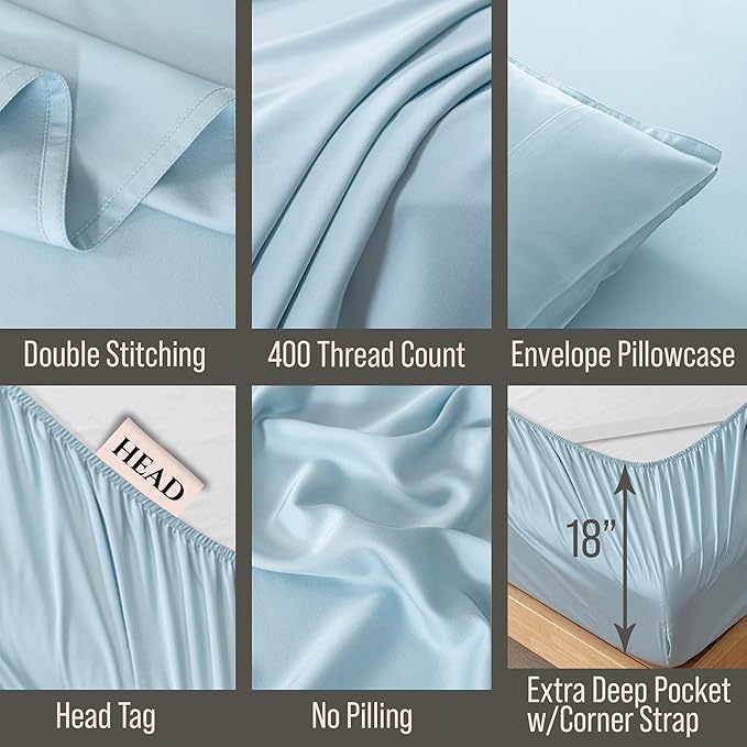 Bella Coterie 7 Piece Luxury Bamboo Viscose Split King Size Sheet Set | 2 Fitted Sheets for Adjustable Beds | 100% Organically Grown | Cooling for Hot Sleepers | 4 Pillowcases [Coastal Blue]