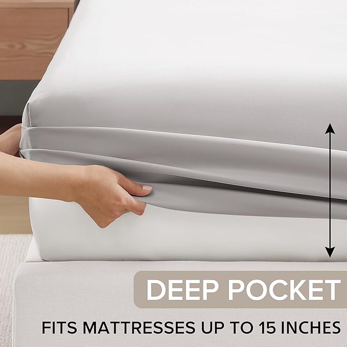 UGG Split King Sheet Set 5-Piece Luxury Cooling Sheets Deep Pockets Premium Bedding with 2 Shams Machine Washable, Adjustable Bed, Split King, Stone Grey (Hedi)