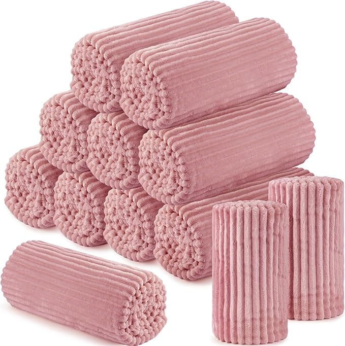 Buryeah 12 Pcs Flannel Throw Blanket Bulk 50 x 60 in Sleepover Blanket Outdoor Wedding Throw Lightweight, Oeko-tex Standard 100 Certified for Sofa Homeless Gifts (Dusty Pink)