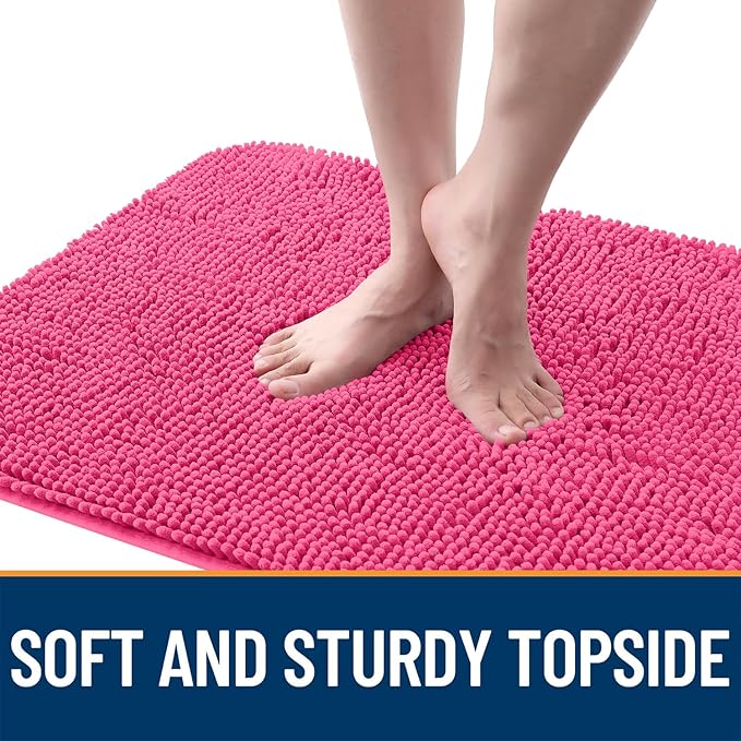 OLANLY Dog Door Mat for Muddy Paws 30x20, Absorbs Moisture and Dirt, Absorbent Non-Slip Washable Doormat, Quick Dry Chenille Mud Mat for Dogs, Entry Indoor Entryway Carpet for Inside Floor, Hot Pink