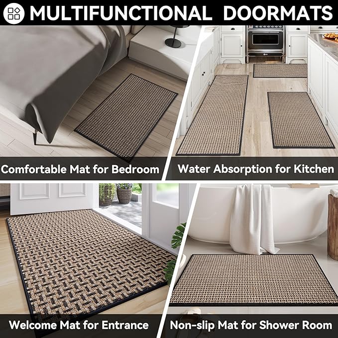 Indoor Door Mat Dirt 36x60 Resistant and Absorbent, Non-Slip Rubber Backing Floor Mats, Easy Clean Low-Profile Doormat for Entryway, Front Door, Inside Entrance Black
