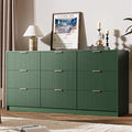 Green 9 Drawer Dresser for Bedroom, 63" Wide Modern Fluted Dresser with Gold Metal Handles, Chest of Drawers for Bedroom, Living Room, Entryway, Hallway