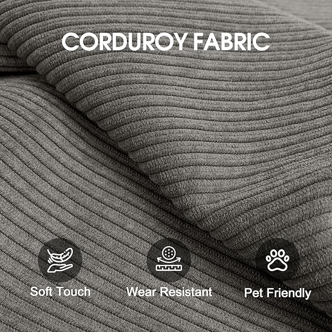 79" Convertible Sofa Bed, Corduroy Folding Pull Out Couch with Pillows, No Assembly Modern Boneless Couch Compression Sofa in Box, Floor Sofa with Support Rods for Living Room,Grey