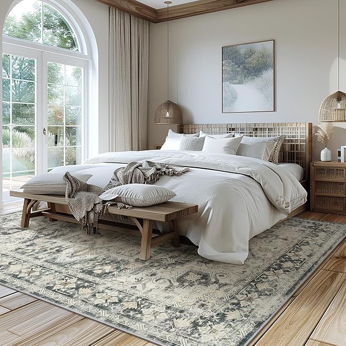 zesthome Area Rugs 6x9, Large Rugs for Living Room, Stain Resistant Washable Rug, Rugs for Bedroom with Non Slip Backing, Ultra-Thin Vintage 6x9 Area Rug