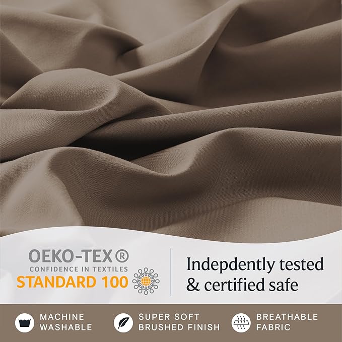 LuxClub 4 PC California King Sheet Set, Deep Pockets Wrinkle Free Cooling Bed Sheets Hotel Bedding for Women, Men, Includes 1 Fitted Sheet, 1 Flat Sheet and 2 Pillowcases-Soft Dark Khaki