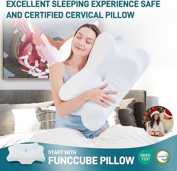 Cervical Neck Pillow for Sleeping, Butterfly Memory Foam Pillow for Neck Pain Relief, Cooling BASF Foam for Side Back & Stomach Sleepers, CertiPUR-US & Oeko-TEX Certified, Standard Size