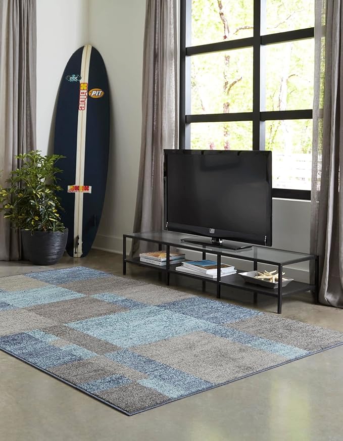 Unique Loom Autumn Collection Area Rug - Providence (7' 10" x 10' Rectangle, Blue Gray/ Light Brown)