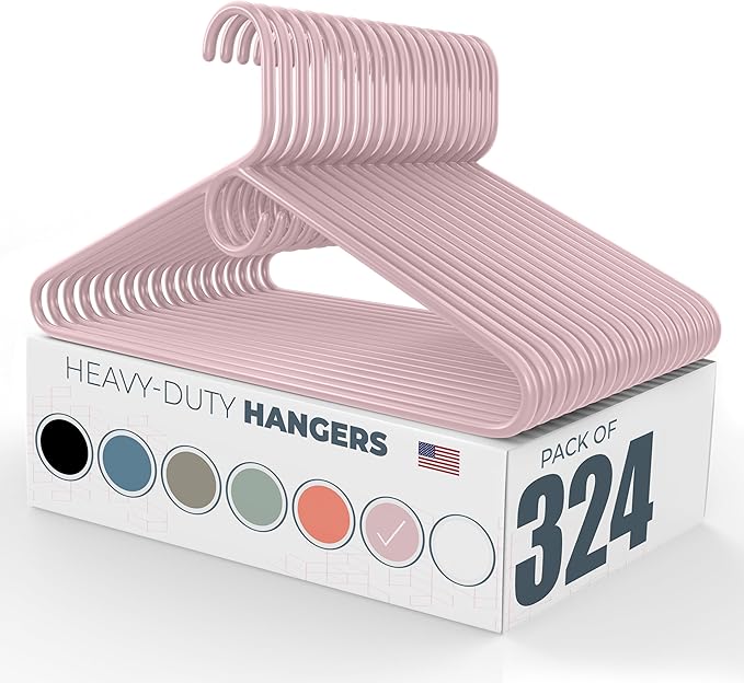 Neaties Heavy Duty Clothes Hangers 100+ Pack (324 Count) – Made in The USA – 8lb Capacity Plastic Hangers for Adult Clothing – Durable for Pants, Coats, Jackets, or Jeans – Pink