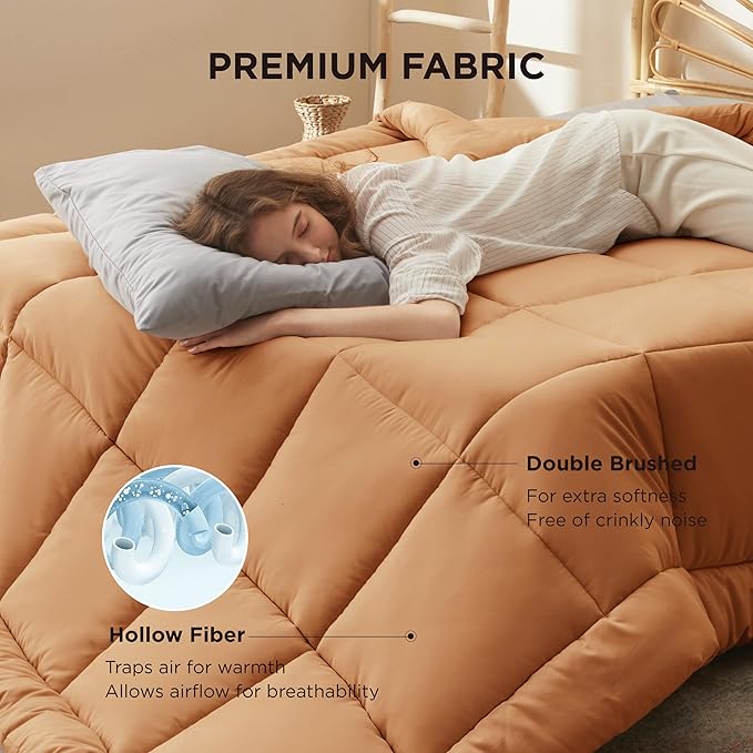 Bedsure Comforter Duvet Insert - Quilted Comforters Full Size, All Season Duvet, GentleSoft Down Alternative Bedding, with 8 Tabs, Gifts for Women/Men, Burnt Orange, Full 86 x 82 Inches