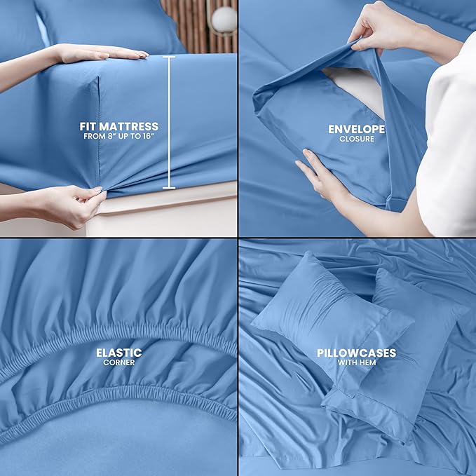 Utopia Bedding Full Sheet Set – 4 Piece Bed Sheets for Full Size Bed, Soft and Breathable Microfiber, Includes 1 Fitted Sheet, 1 Flat Sheet and 2 Pillowcases (Dutch Blue)