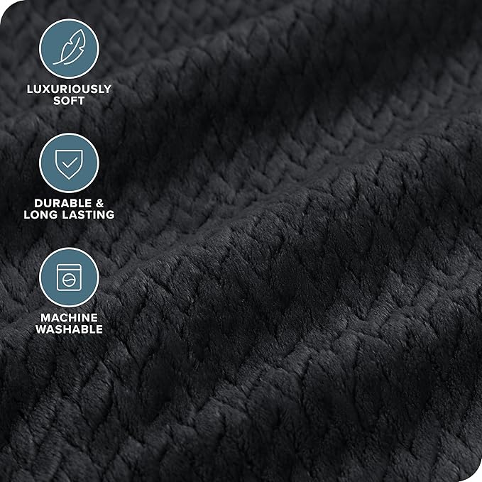 Bare Home Textured Fleece Blanket - King Size - Ultra-Soft Lightweight for Bed, Sofa, and Couch - Luxury Microplush - Cozy Warm Blanket (King, Chevron Black)