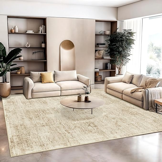 Washable Area Rug 8x10, Large Soft Rugs for Living Room Vintage 8x10 Area Rugs for Bedroom Dining Room Floral Non-Slip Thin Brown