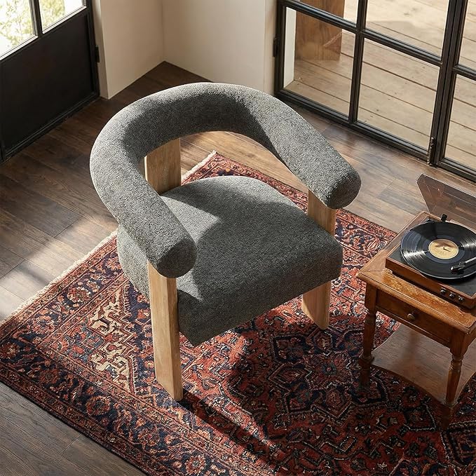 VKNOW Accent Chair Living Room Chairs Set of 2, Modern Upholstered Arm Chair with Solid Wood Legs, Comfy Barrel Accent Chairs for Living Room, Bedroom, Dark Grey