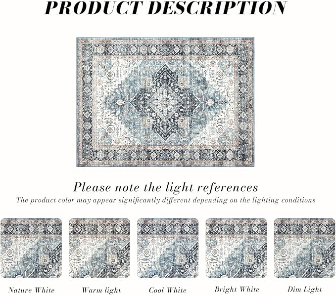 Runner Rug 2×8, Vintage Boho Rug,Ultra-Soft Low Pile, Washable, Non Slip,Stain Resistant Printed Carpet for Hallway Kitchen Living Room Bedrooms Playroom Office, Blue/Navy