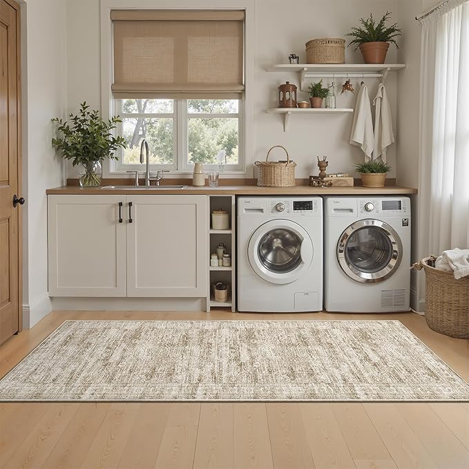Runner Rug 2'x8' Washable Non-Slip Runner Rugs for Kitchen Bathroom Laundry Room Brown Vintage Floor Carpet Runners for Hallway Entryway