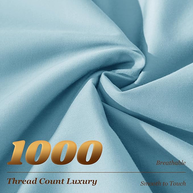 LBRO2M 1000 Thread Count 100% Egyptian Cotton Sheets Set California King Size, 4 Piece Sets Bed Sheet Deep Pocket Sheet Set 16" Soft Comfortable All Season (Clifornia King, Light Blue)
